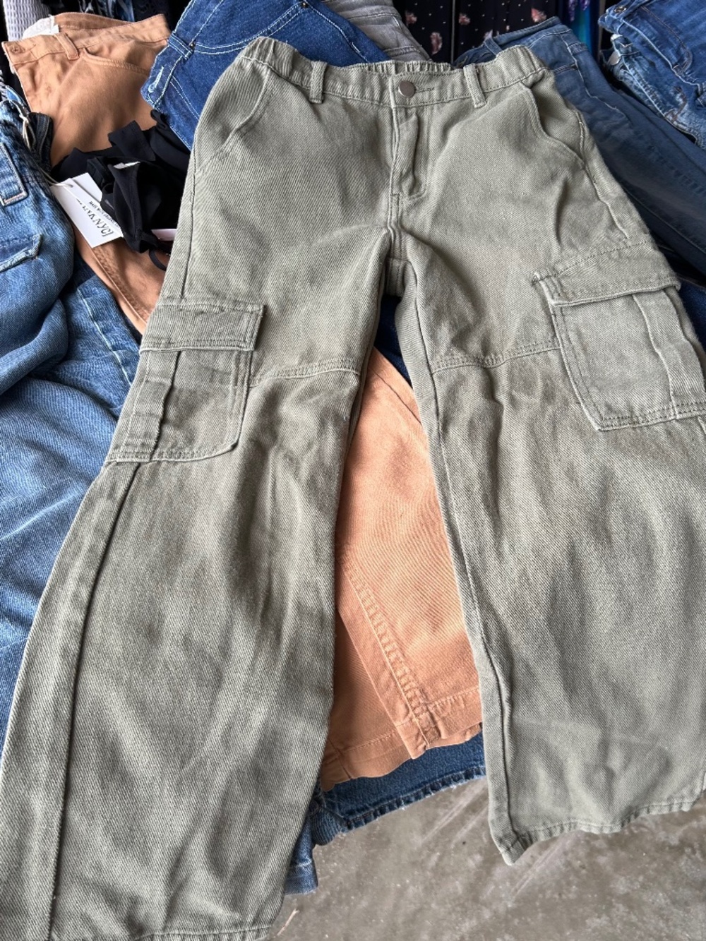 Girl's Shein Green Denim Cargo Jeans Size 10